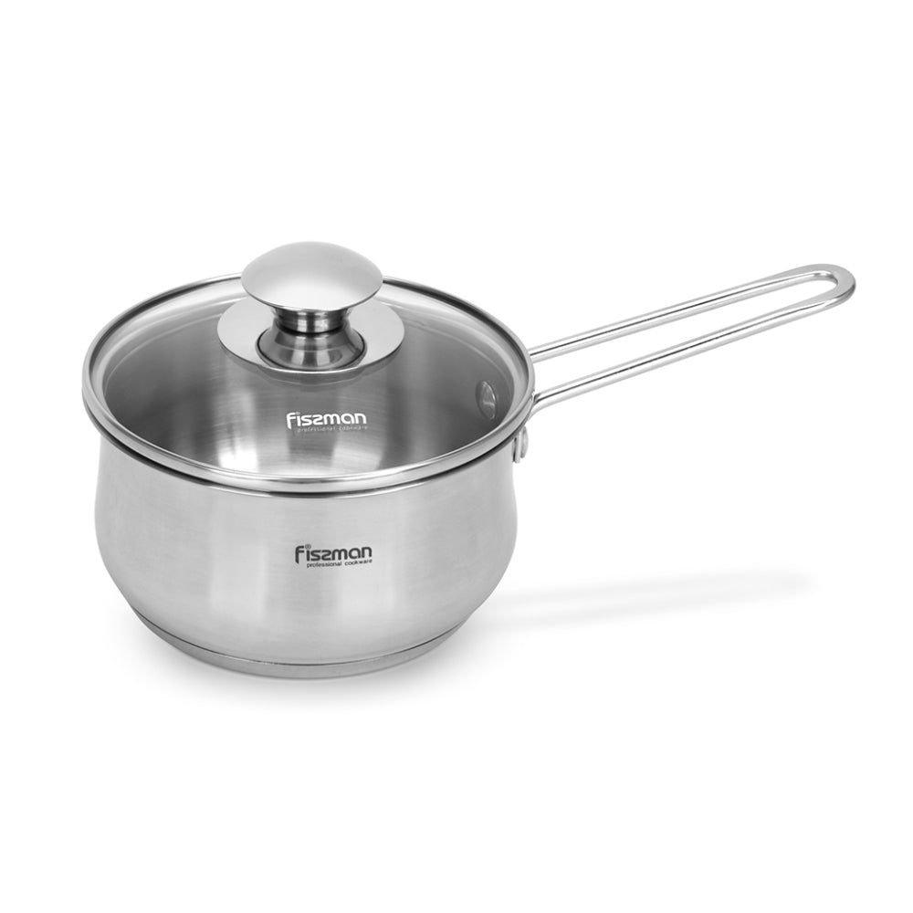 Fissman Saucepan with Glass Lid 1.1L, Stainless Steel Saucepan 14x7.5cm Gulliver Series