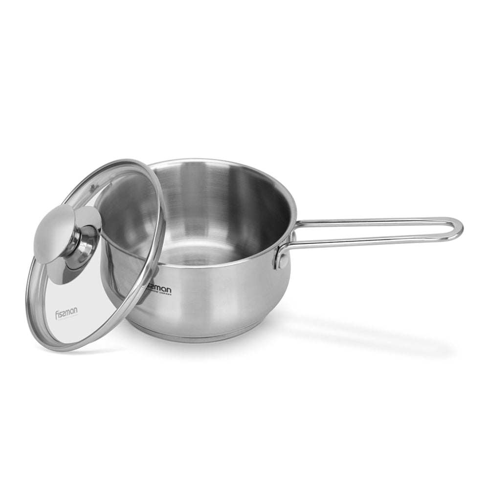 Fissman Saucepan with Glass Lid 1.1L, Stainless Steel Saucepan 14x7.5cm Gulliver Series