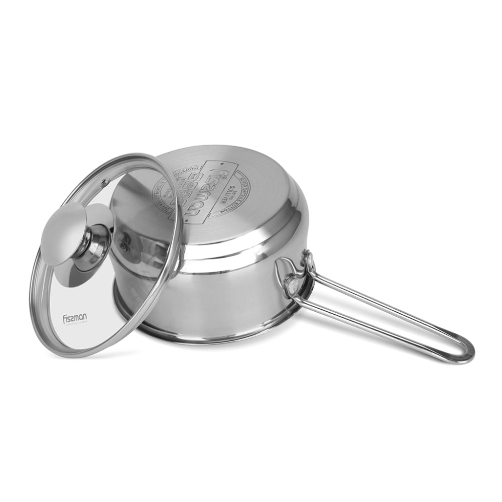 Fissman Saucepan with Glass Lid 1.1L, Stainless Steel Saucepan 14x7.5cm Gulliver Series