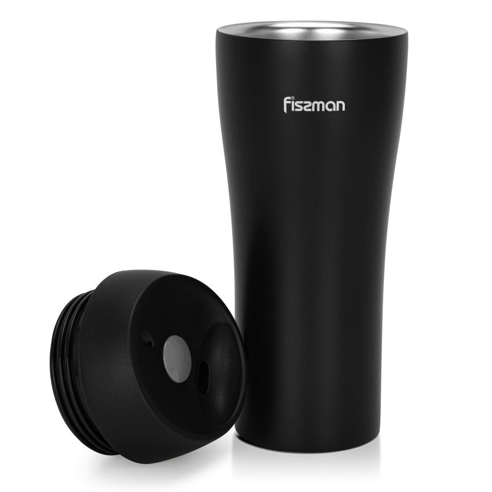 Fissman Double Wall Vacuum Travel Mug 420ml, Black Color Stainless Steel