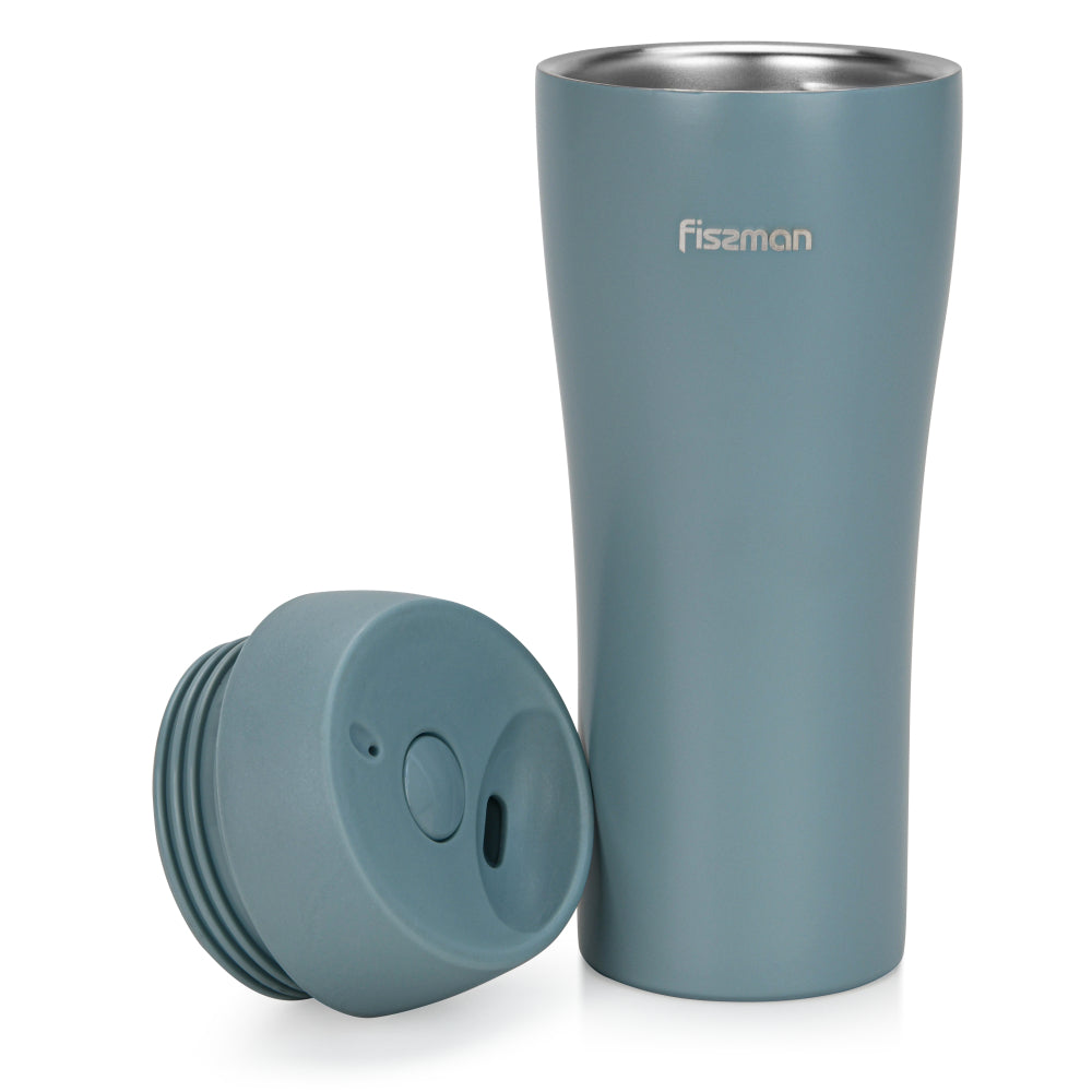 Fissman Double Wall Vacuum Travel Mug 420ml, Grey Color Stainless Steel