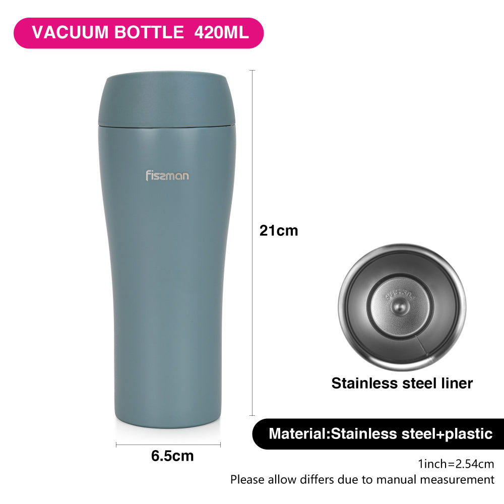 Fissman Double Wall Vacuum Travel Mug 420ml, Grey Color Stainless Steel