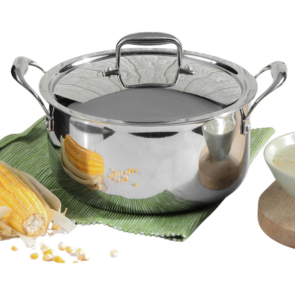 Vinod Platinum Triply Stainless Steel Saucepot with Lid - 20 cm, 3 L, 2.5mm Thickness, Silver (Induction Friendly)