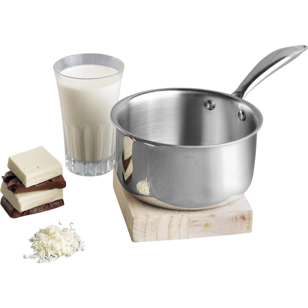 Vinod Platinum Triply Stainless Steel Milkpan -14 cm, 1.2 L, Silver (Induction Friendly)