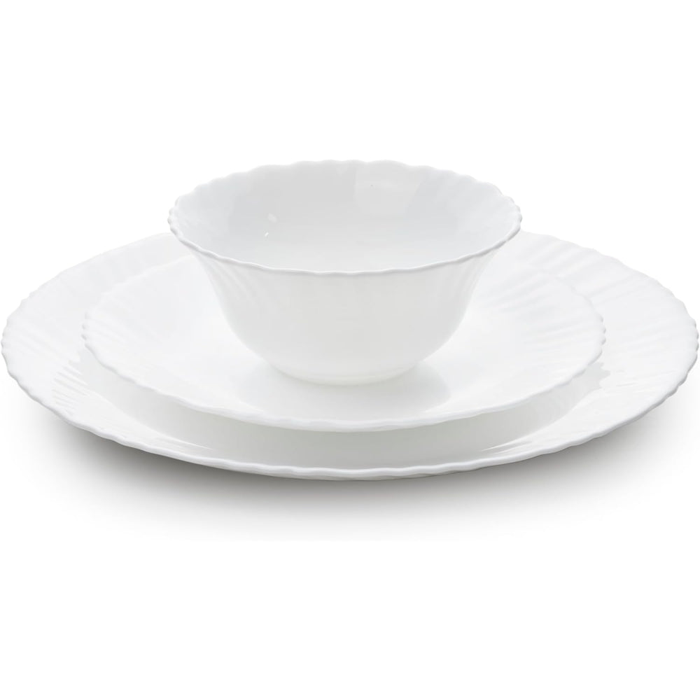 Cuisine Art Opalware Dining Collection Dinnerware- Exquisite White 12-Piece Dinner Set | 10'' Dinner Plate x 4pcs| 7.5'' Dessert Plate x 4pcs |5'' Bowl X 4pcs