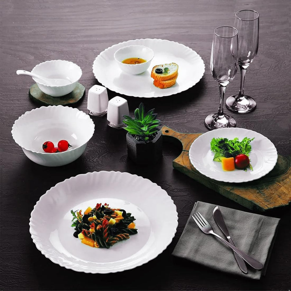 Cuisine Art Opalware Dining Collection Dinnerware- Exquisite White 12-Piece Dinner Set | 10'' Dinner Plate x 4pcs| 7.5'' Dessert Plate x 4pcs |5'' Bowl X 4pcs