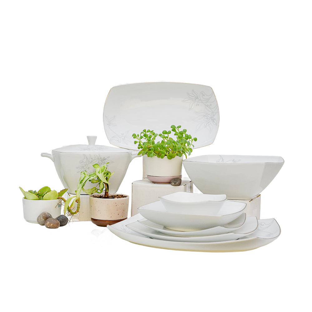 83 pcs Dinner set  Grey with white  FLORAL CITY OF ITALY