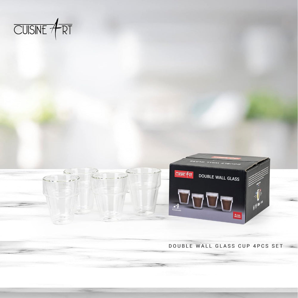 Cusine Art 90Ml Double Wall Glass Cup 4Pcs Set