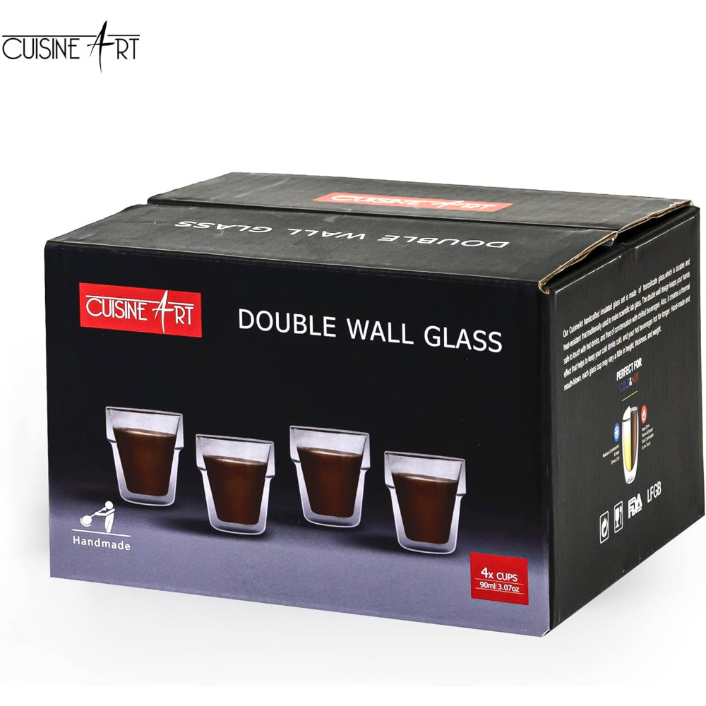 Cusine Art 90Ml Double Wall Glass Cup 4Pcs Set