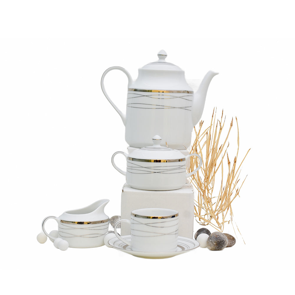 24 pcs Dinner Set white with Silver  HELEN