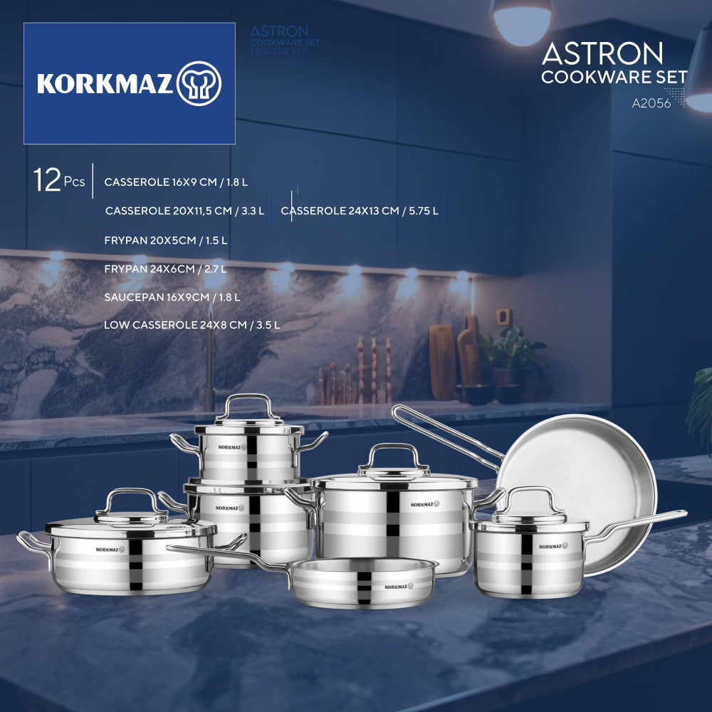 Korkmaz Astron 12 pc Induction Base Pans Set