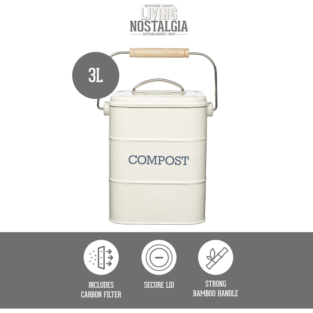 Ln Compost Bin 3 Litre Steel Cream