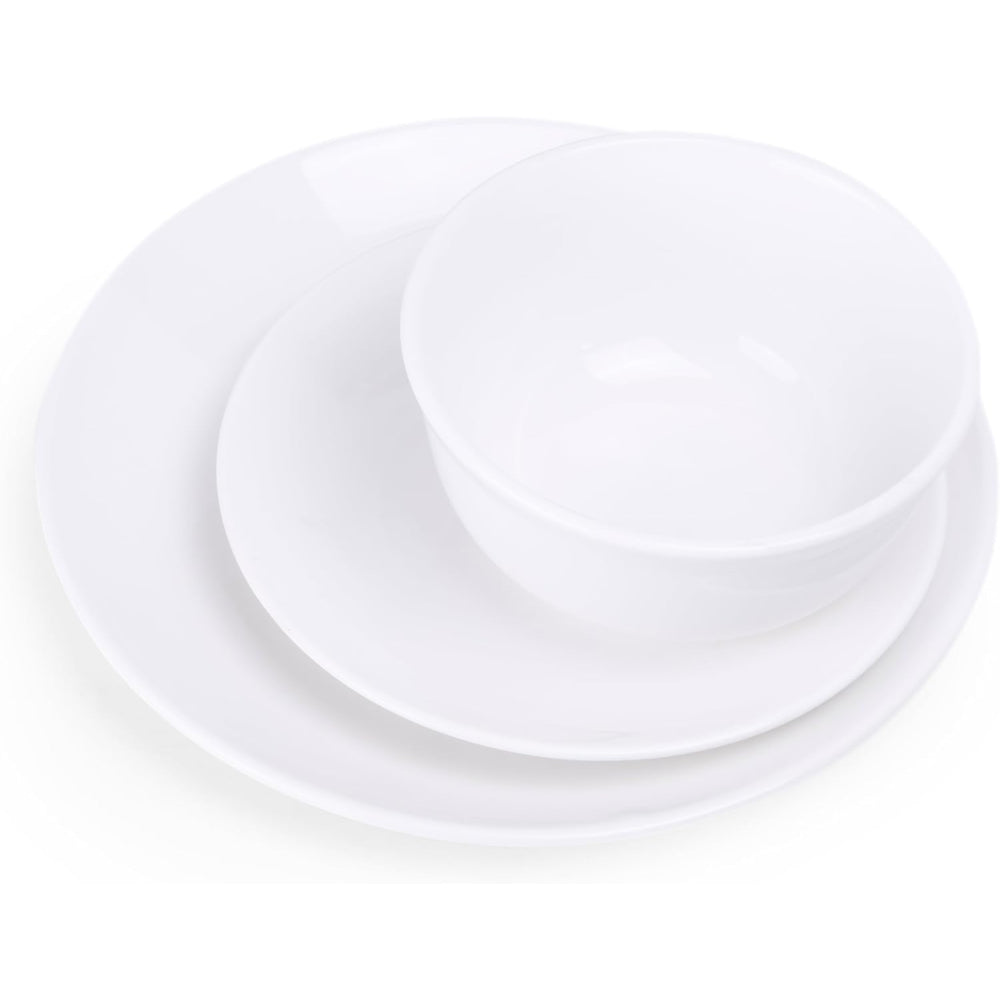 Shallow by Cuisine Art 18-Piece Porcelain Dinnerware Set – Elegant Ceramic Crockery for 6 | Includes 26.8 cm Dinner Plates, 20 cm Side Plates, and 15 cm Bowls, White