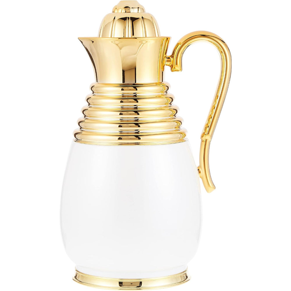 Nessan Arabic Dallah 1.0L, White/Gold | Elegant Stainless Steel Traditional Coffee Pot for Arabic Coffee & Beverages