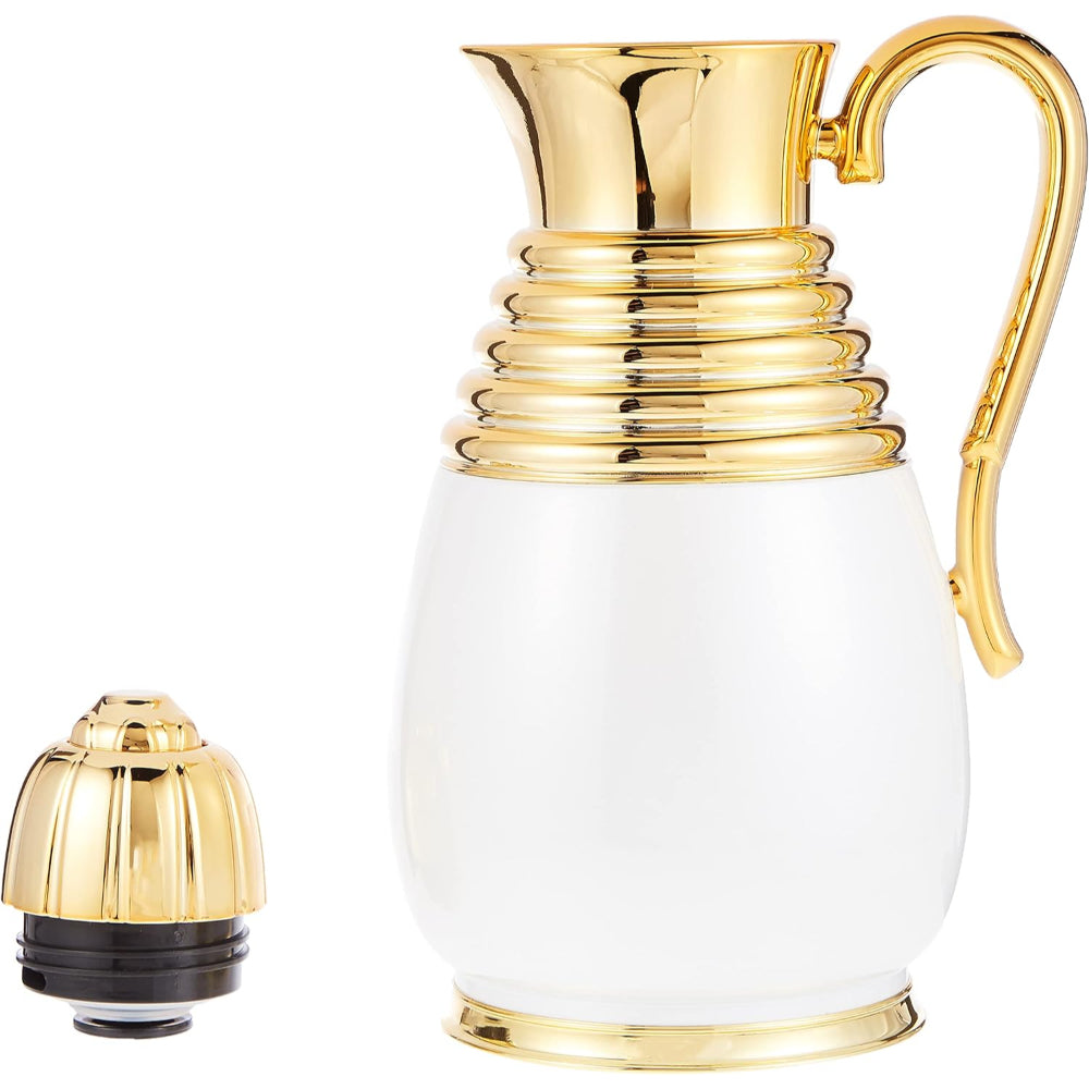 Nessan Arabic Dallah 1.0L, White/Gold | Elegant Stainless Steel Traditional Coffee Pot for Arabic Coffee & Beverages