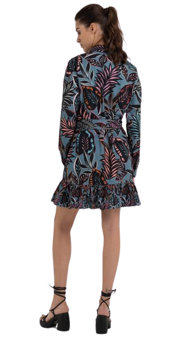 Printed Shirt-Dress With Frill