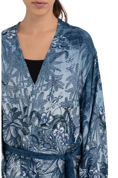 Printed Kimono Dress In Viscose Satin