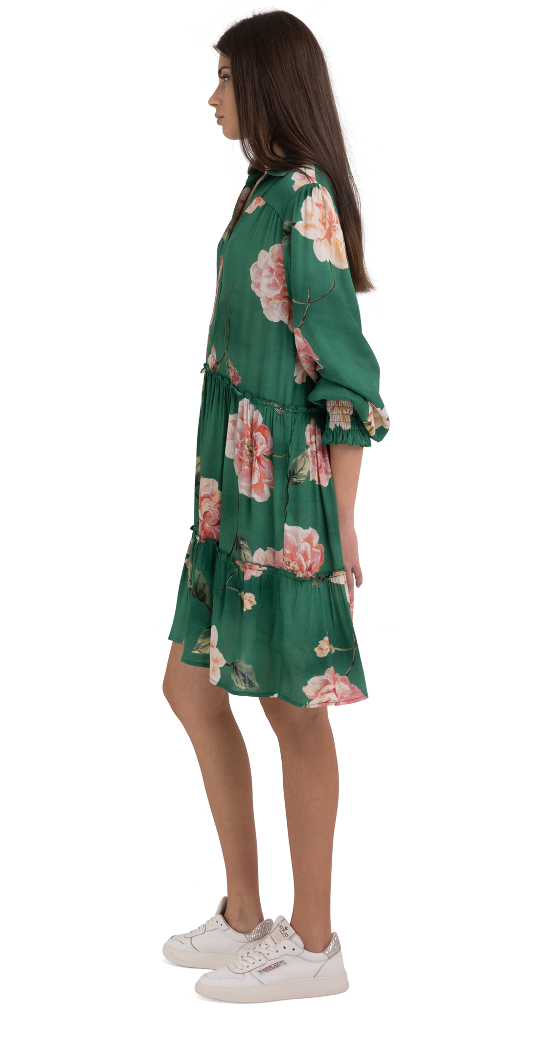 Frilled Shirt-Dress With Peonies Print