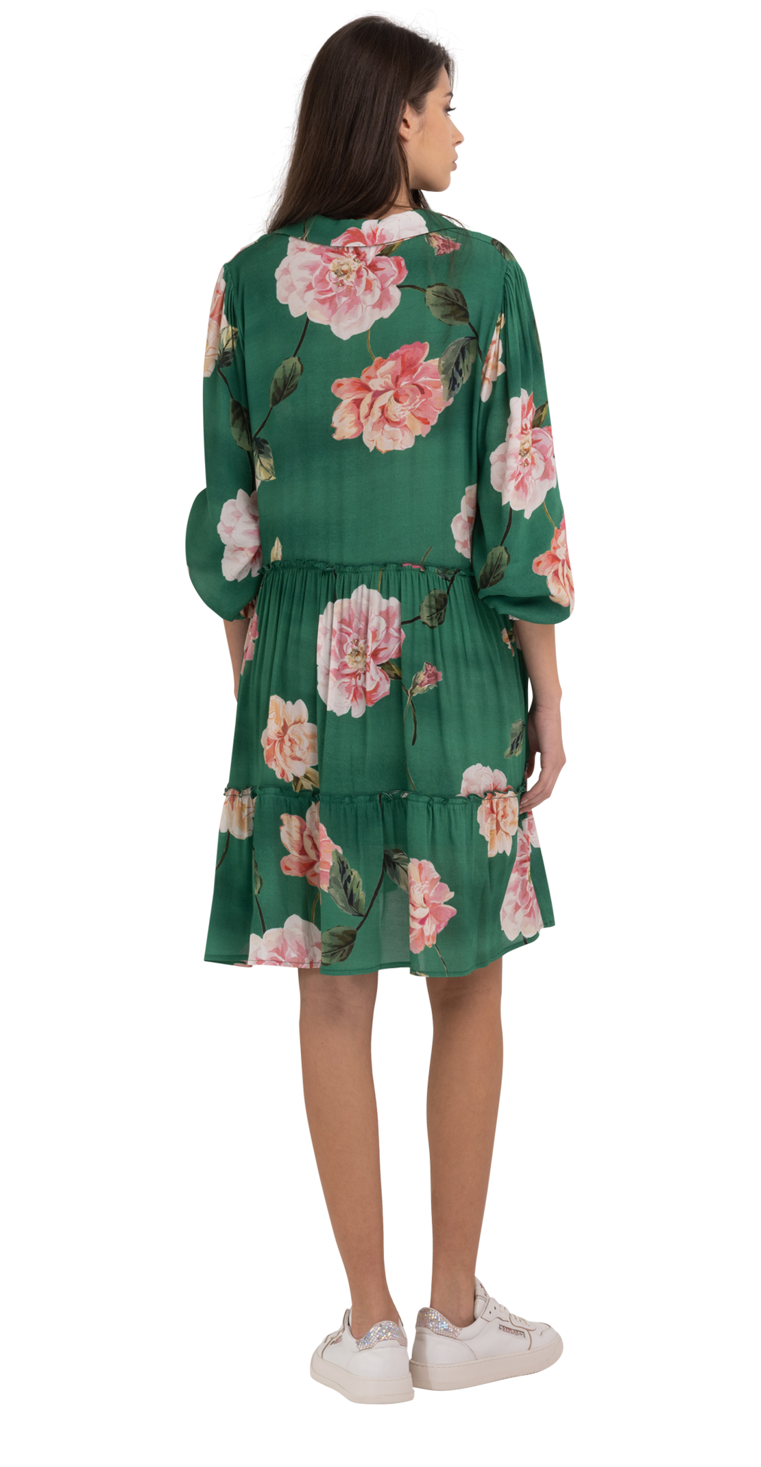 Frilled Shirt-Dress With Peonies Print