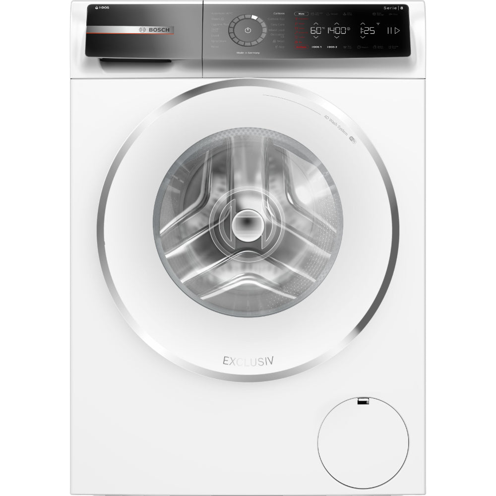 Bosch Series 8 Free-Standing Washing Machine, Front Loader 9 kg 1400 rpm, Programmable, LED-display, EcoSilence Drive, Home Connect - Remote Monitoring and Control, White, WGB244A0GC