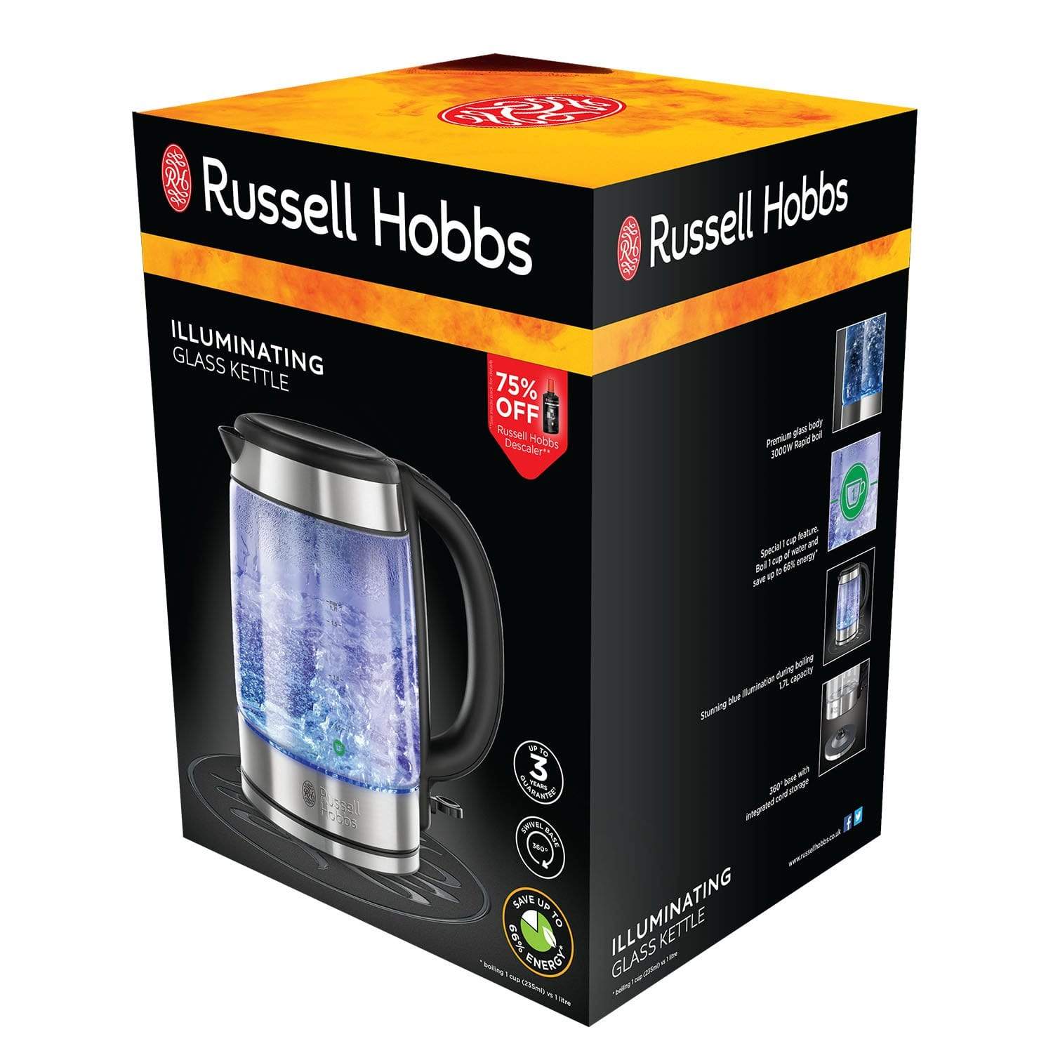 Russell Hobbs غلاية زجاجية مضيئة 1.7 لتر