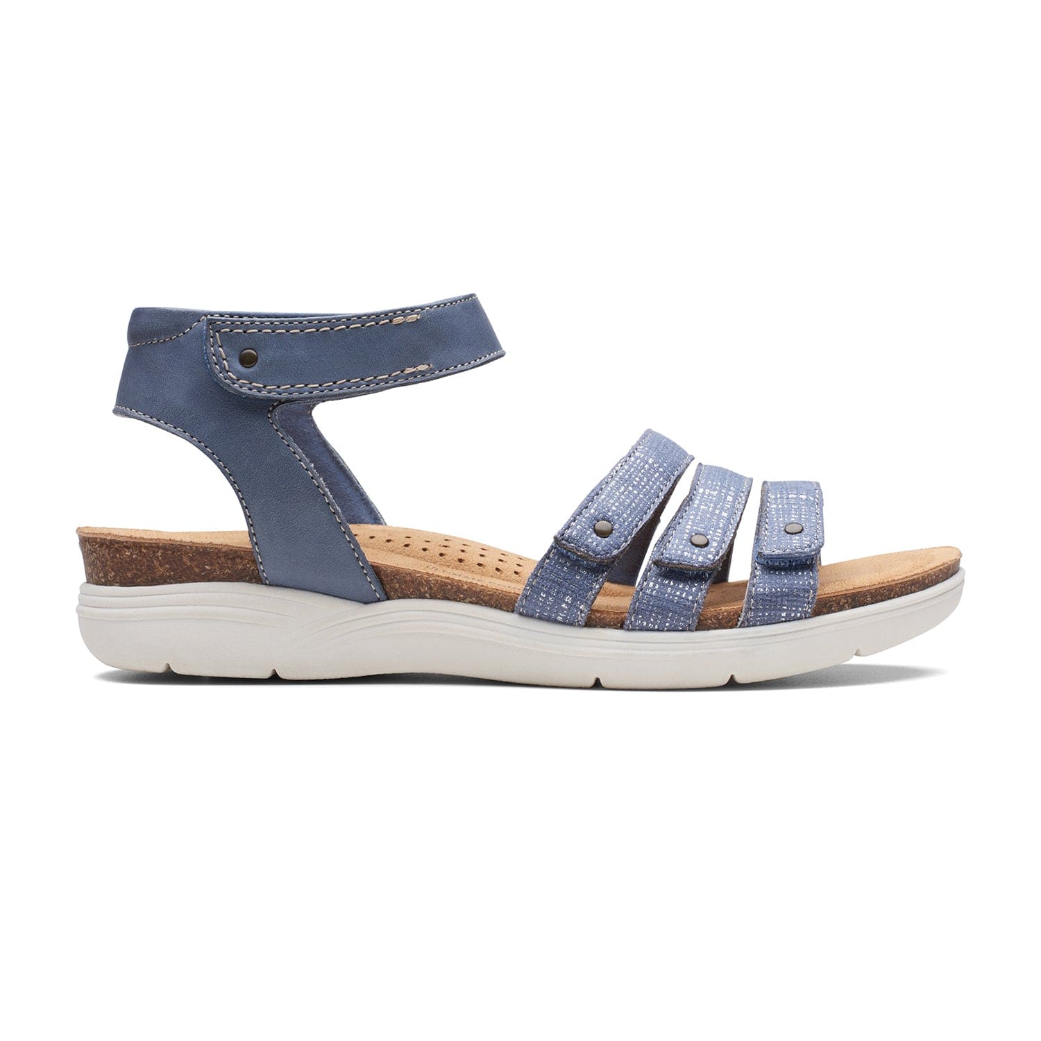 Clarks April Dove Sandals - Denim Blue Lea - 261705085 - E Width (Wide Fit)