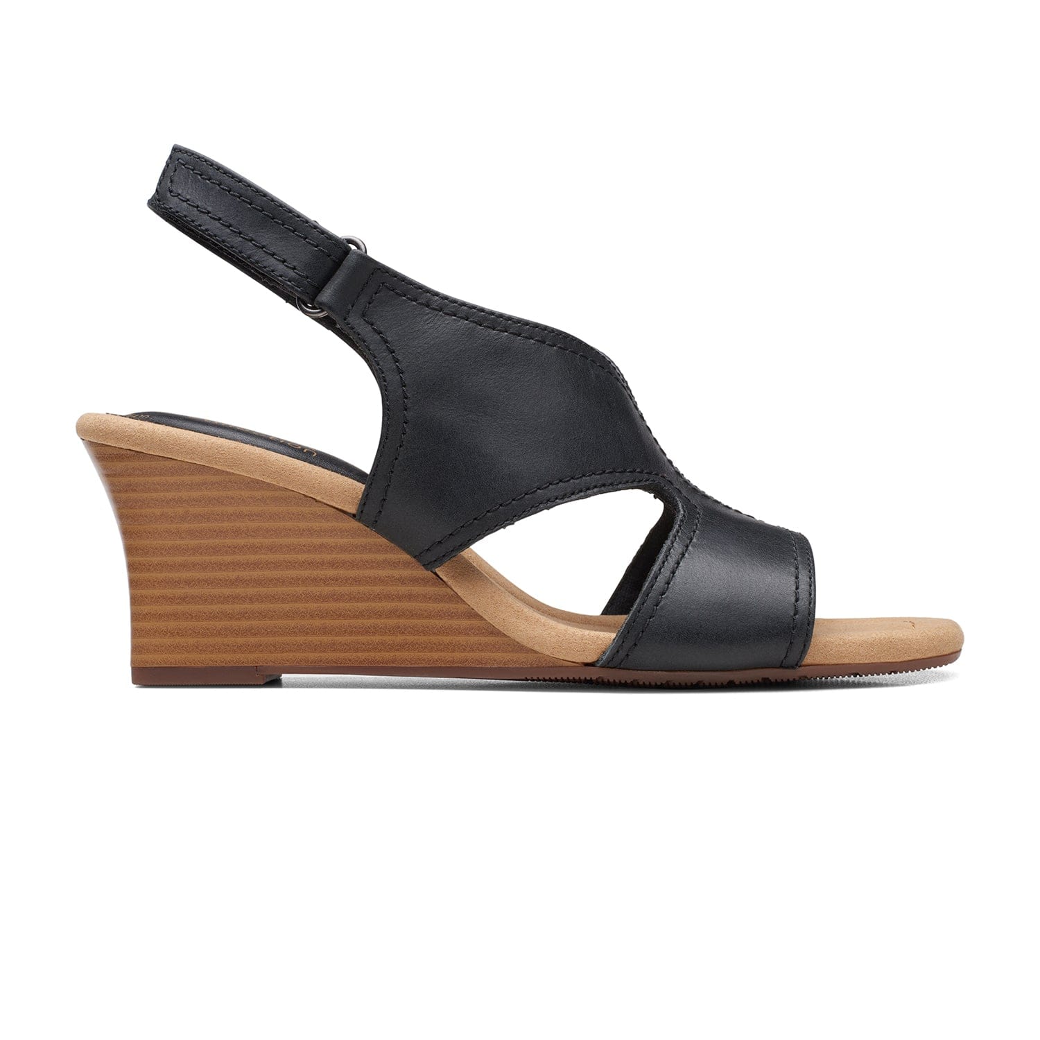 Clarks Kyarra Aster Sandals - Black Leather - 261712345 - E Width (Wide Fit)