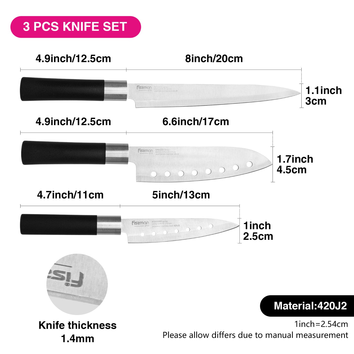 Fissman 3 Piece Knife Set Minamino 420J2 Steel