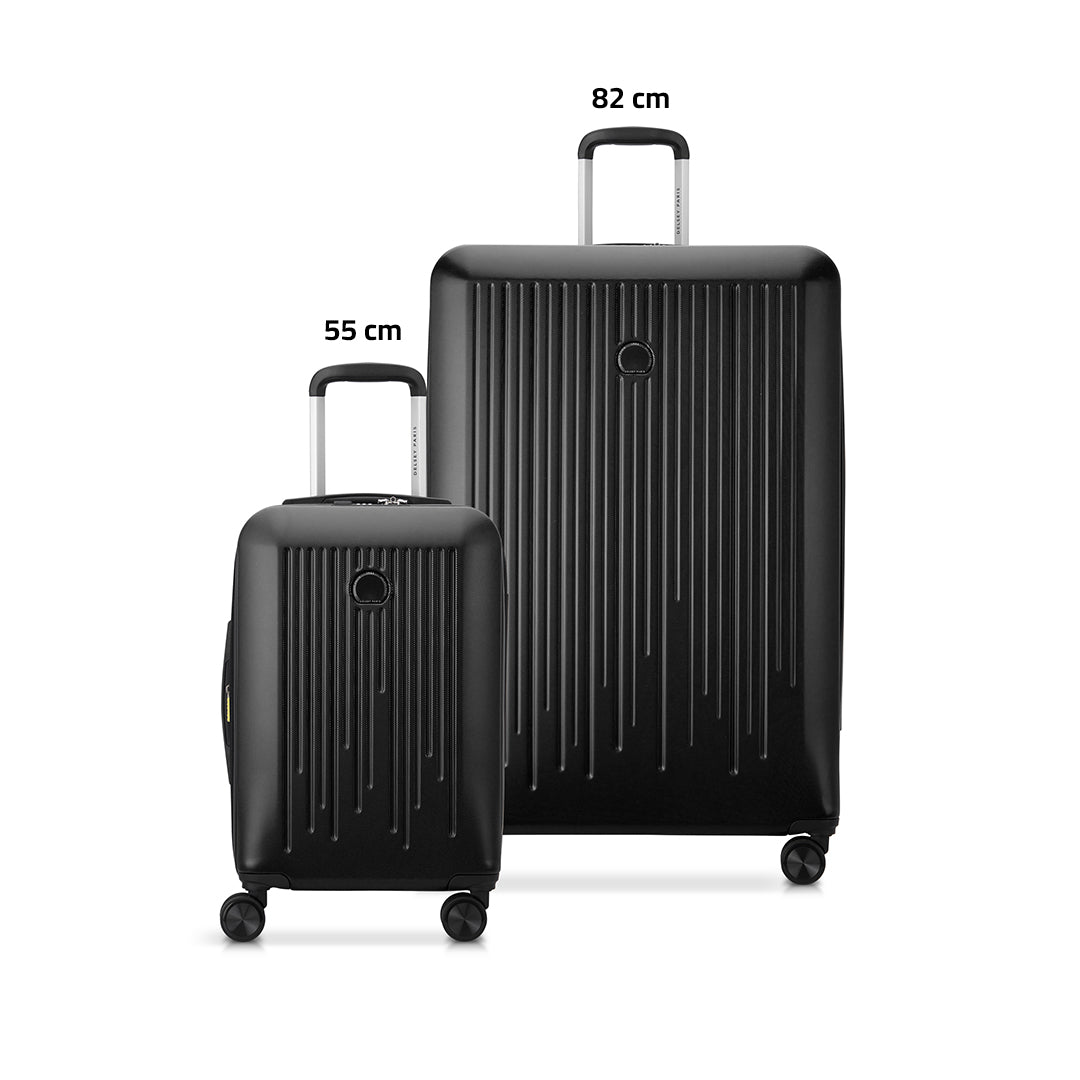 Delsey Christine 2Piece SET 55+82cm Hardcase 4 Double Wheel Expandable Cabin & Check-In Luggage Trolley Set Black