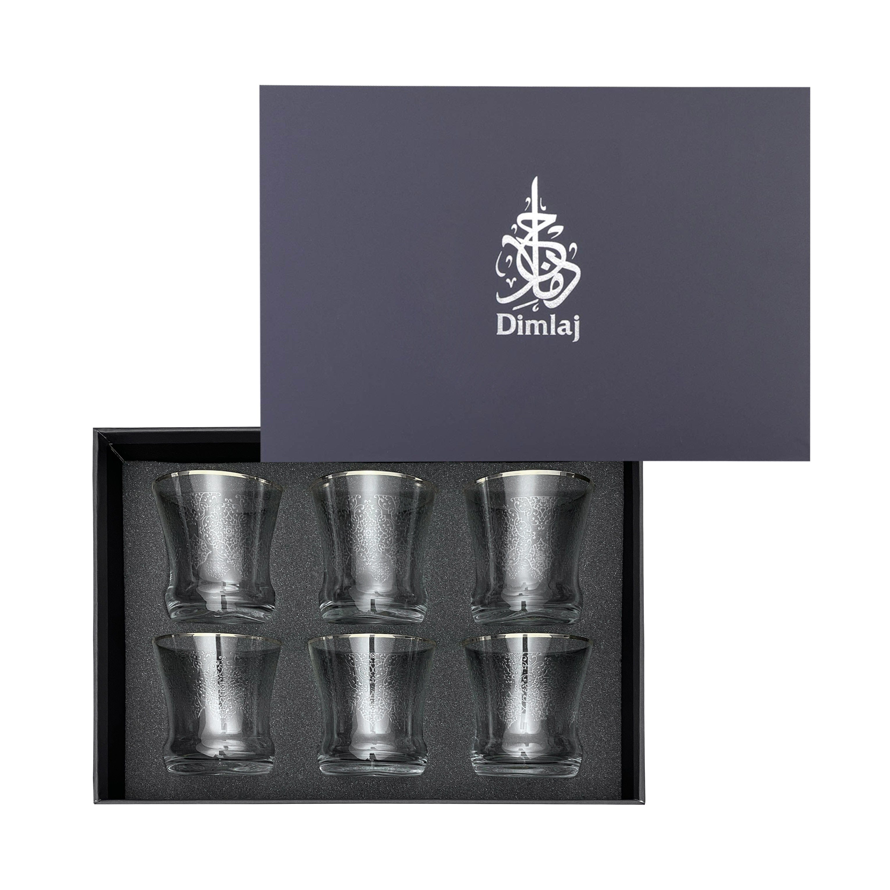 Dimlaj Perla Set of 6 Pcs Short Crystal Tumblers (Platinum)