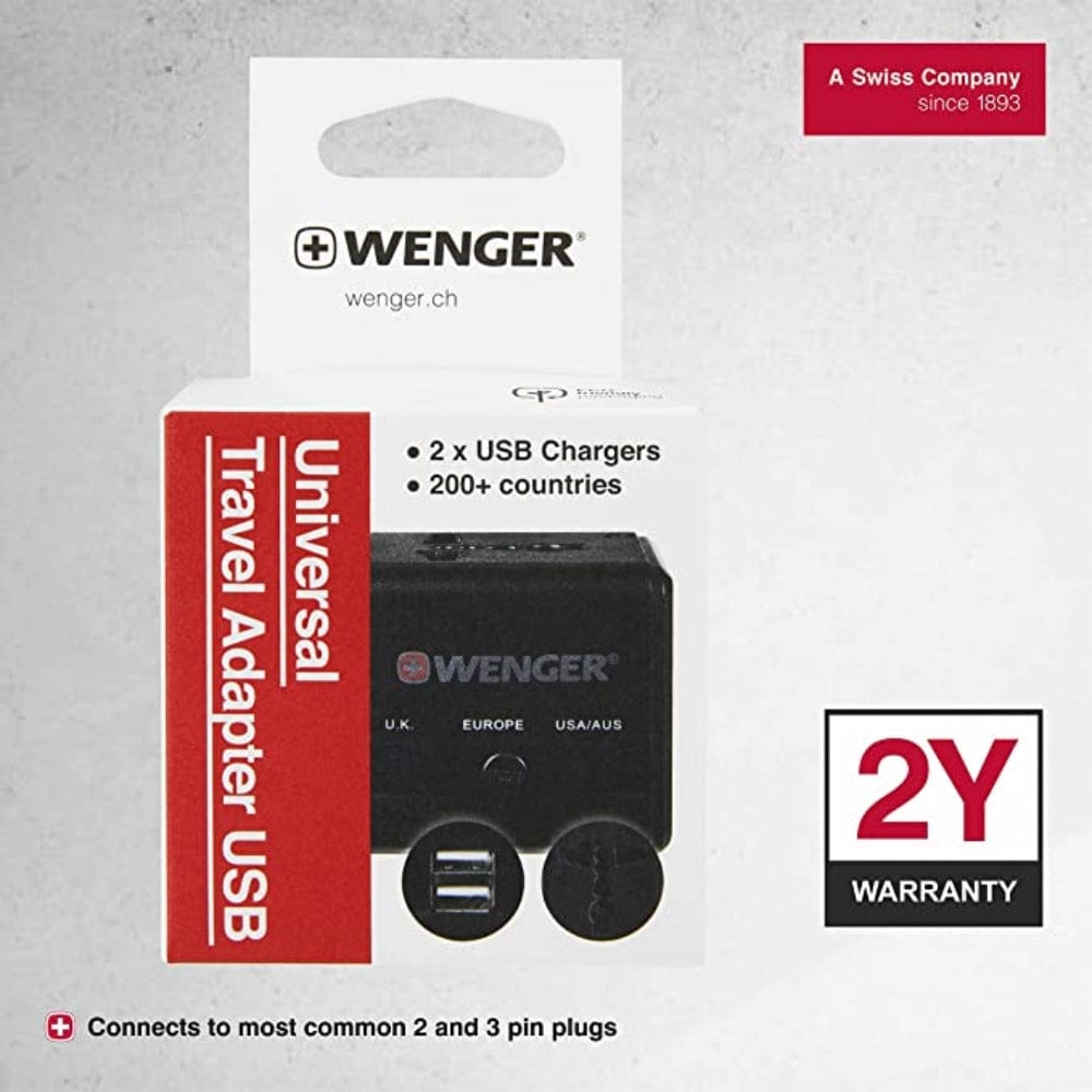 Wenger Travel Adapter With 2 USB Charger Black - 604559