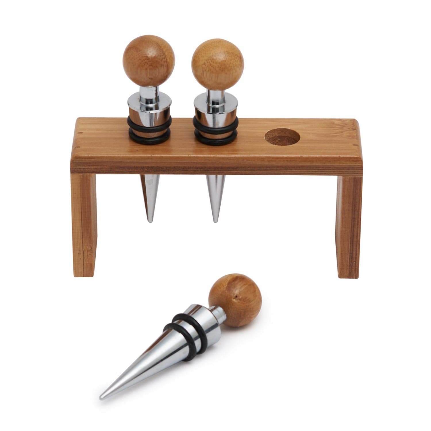 Grunwerg 4PC Wine Stopper Set Wooden Case - 4WS/BB