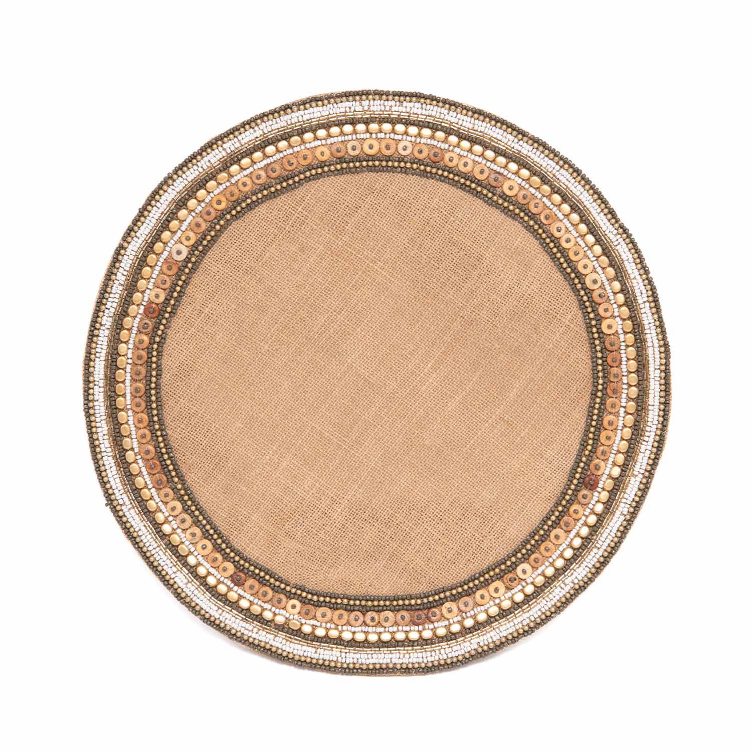 Ans Jute-Beaded Placemat - Natural-Gold 15In-BPT25020A