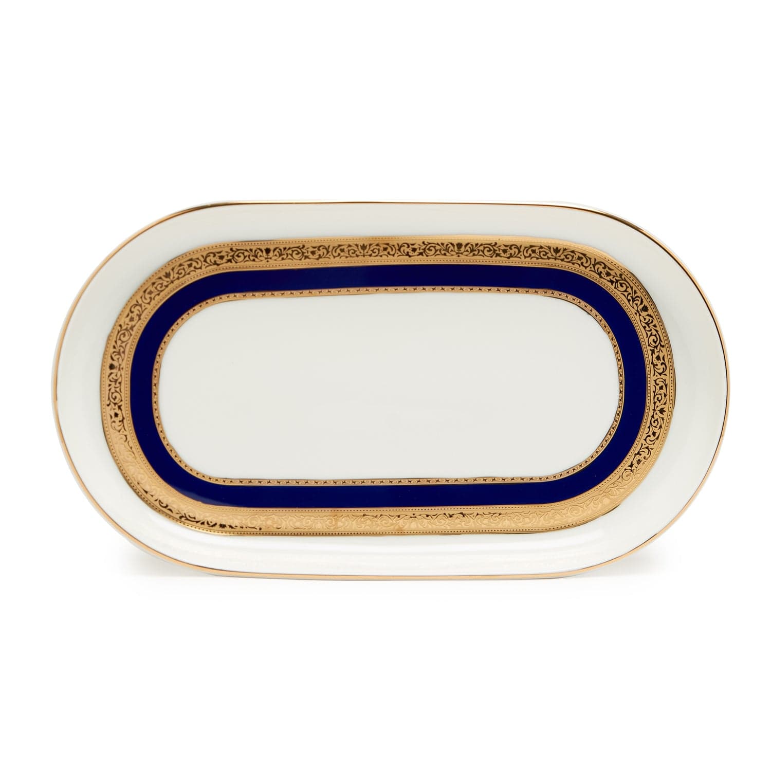 DANKOTUWA VICTORIAN GOLD COBALT 14IN OVAL PLATTER - MEDIUM