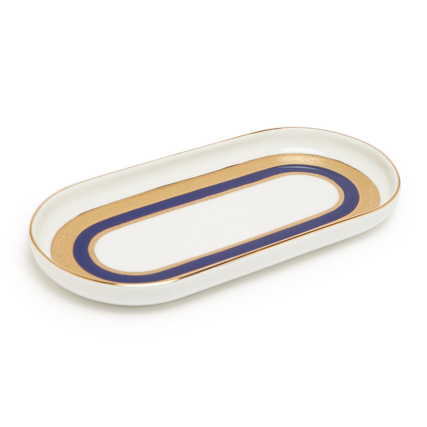 Dankotuwa Victorian Gold Cobalt 14In Oval Platter - Medium