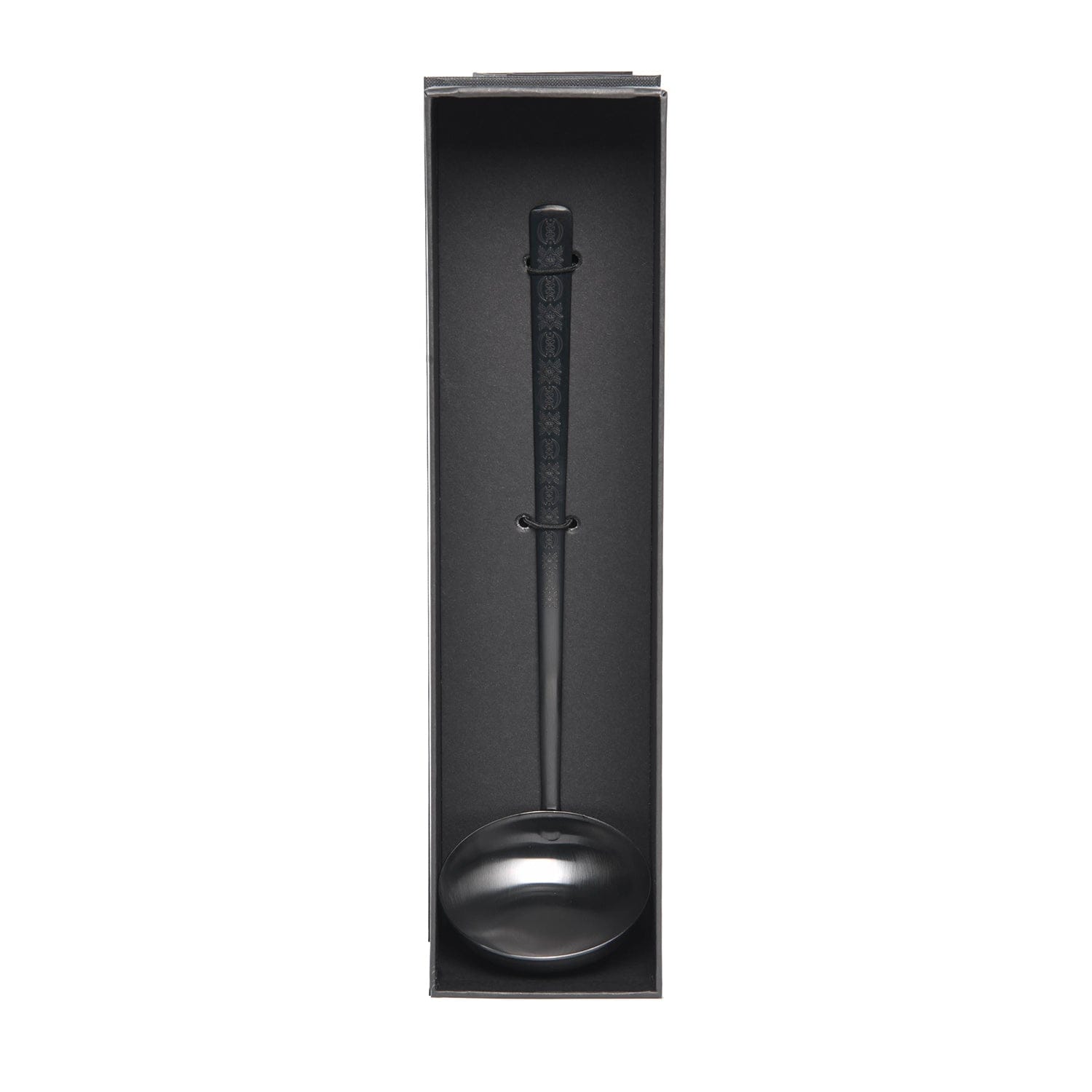 Belo Inox Obelisko Cutlery In Matt Black With Laser Engraved Soup Ladle - Gift Box