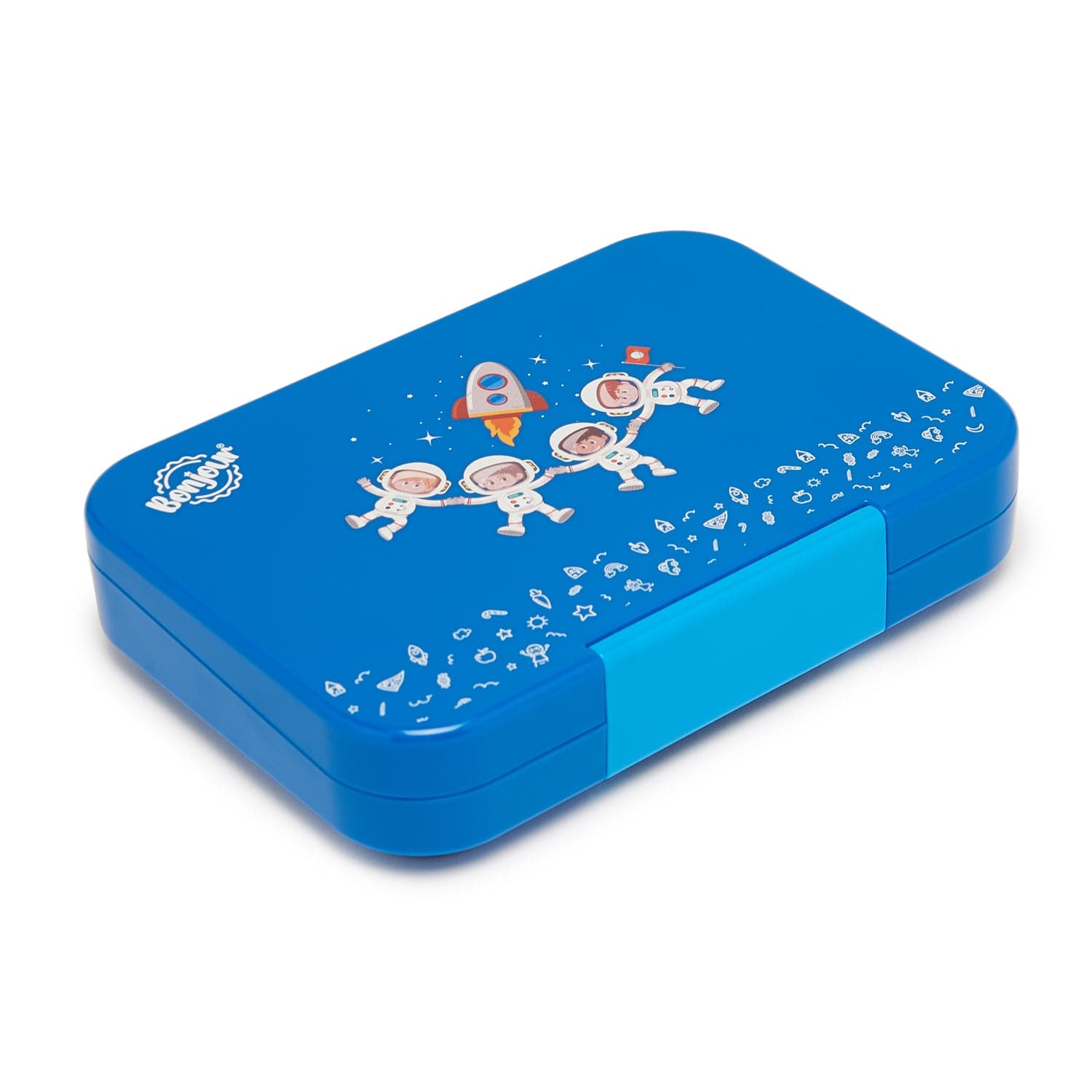 BONJOUR RECTANGULAR MINI LUNCH BOX 6/4 COMPARTMENT DESIGN001 BLUE SPACEMAN