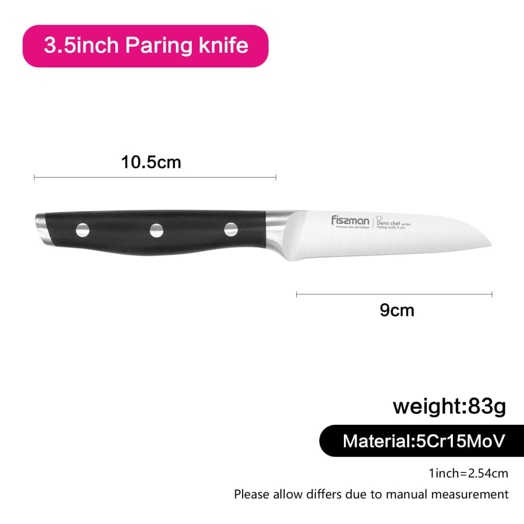 Fissman Paring Knife Demi Chef Series Non Stick Stainless Steel Colored Black/Silver 3.5inch