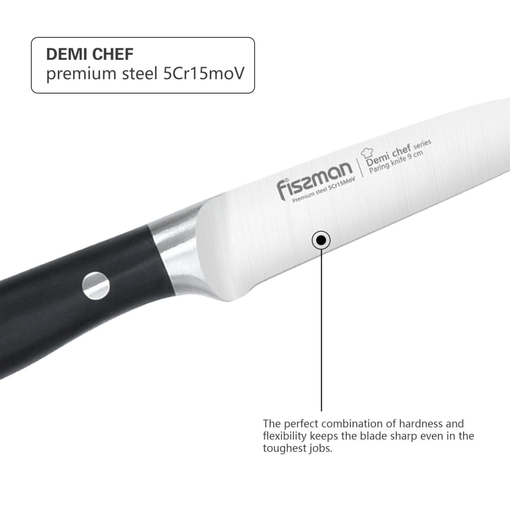 Fissman Paring Knife Demi Chef Series Non Stick Stainless Steel Colored Black/Silver 3.5inch