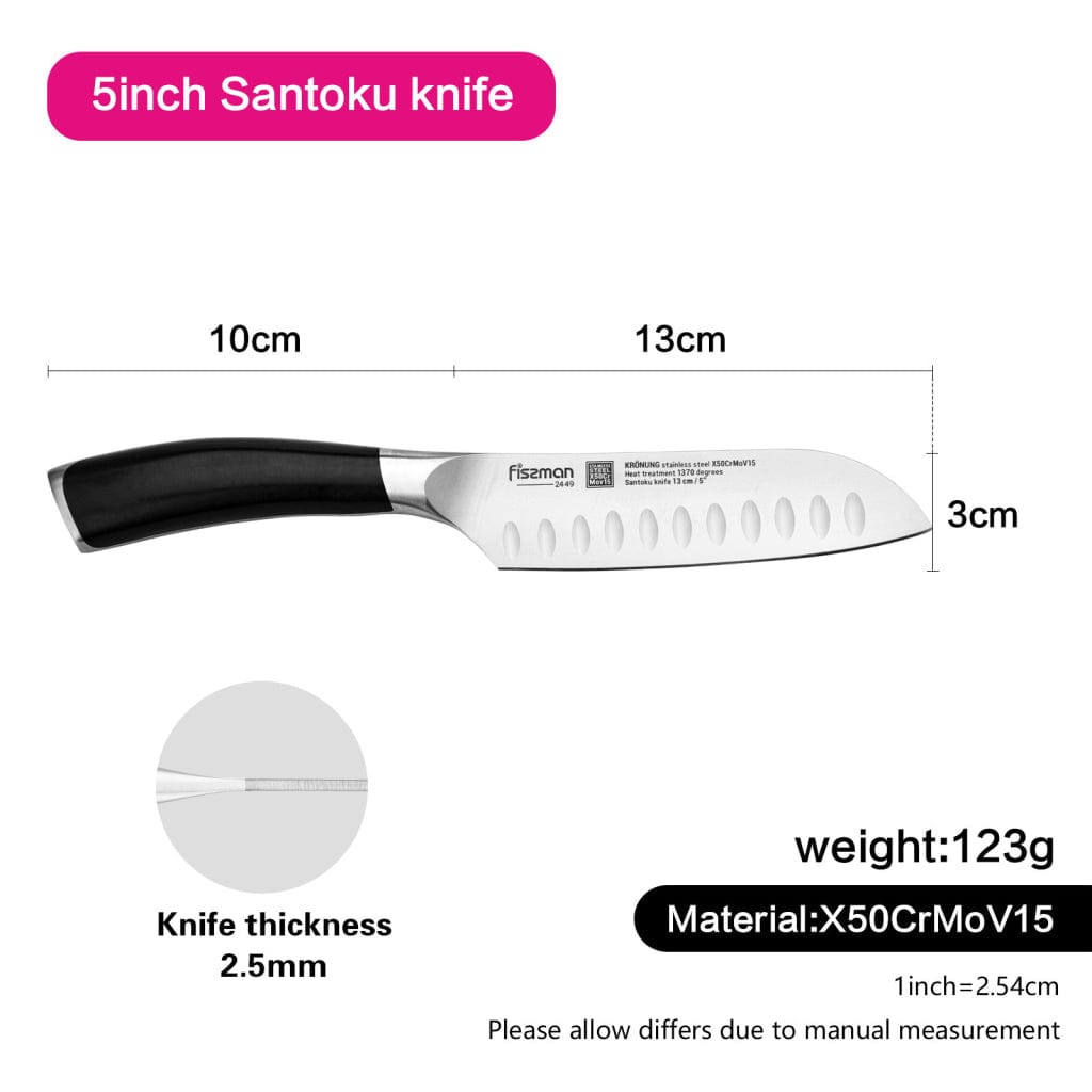 Fissman Santoku Knife Krönung Series Black/Silver 5inch