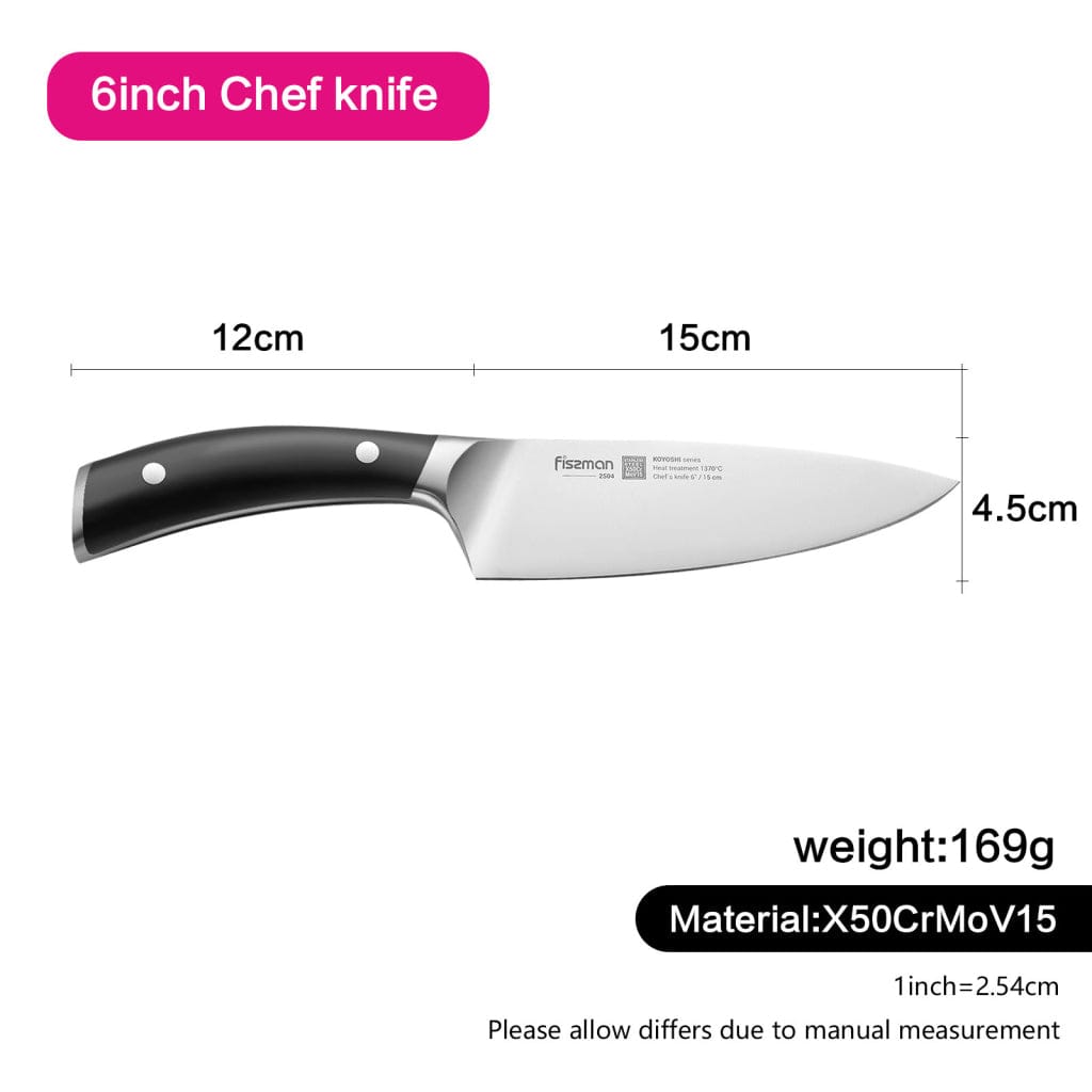 Fissman  Chef Knife 6inch Black/Silver Coloured Non Stick Stainless Steel