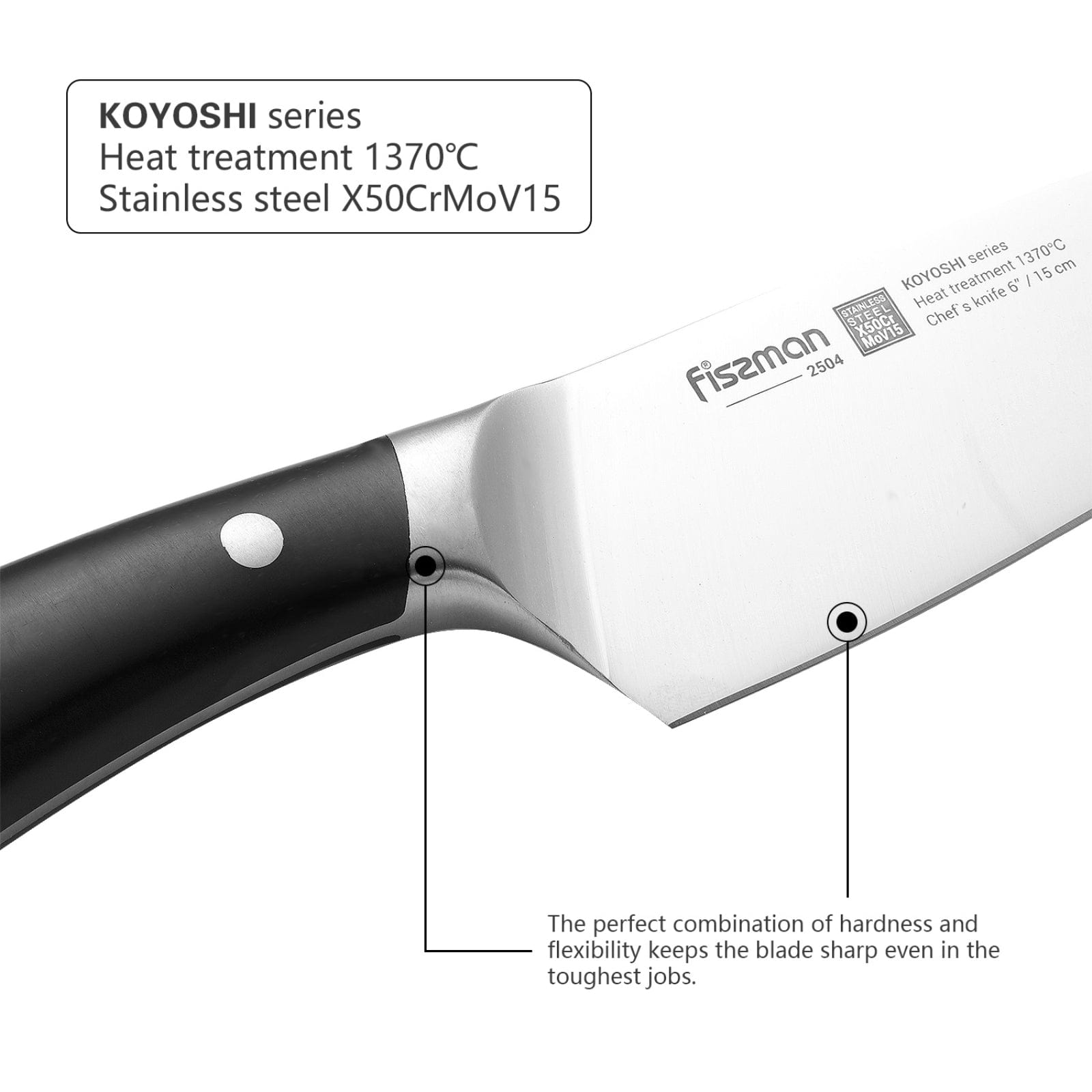 Fissman  Chef Knife 6inch Black/Silver Coloured Non Stick Stainless Steel