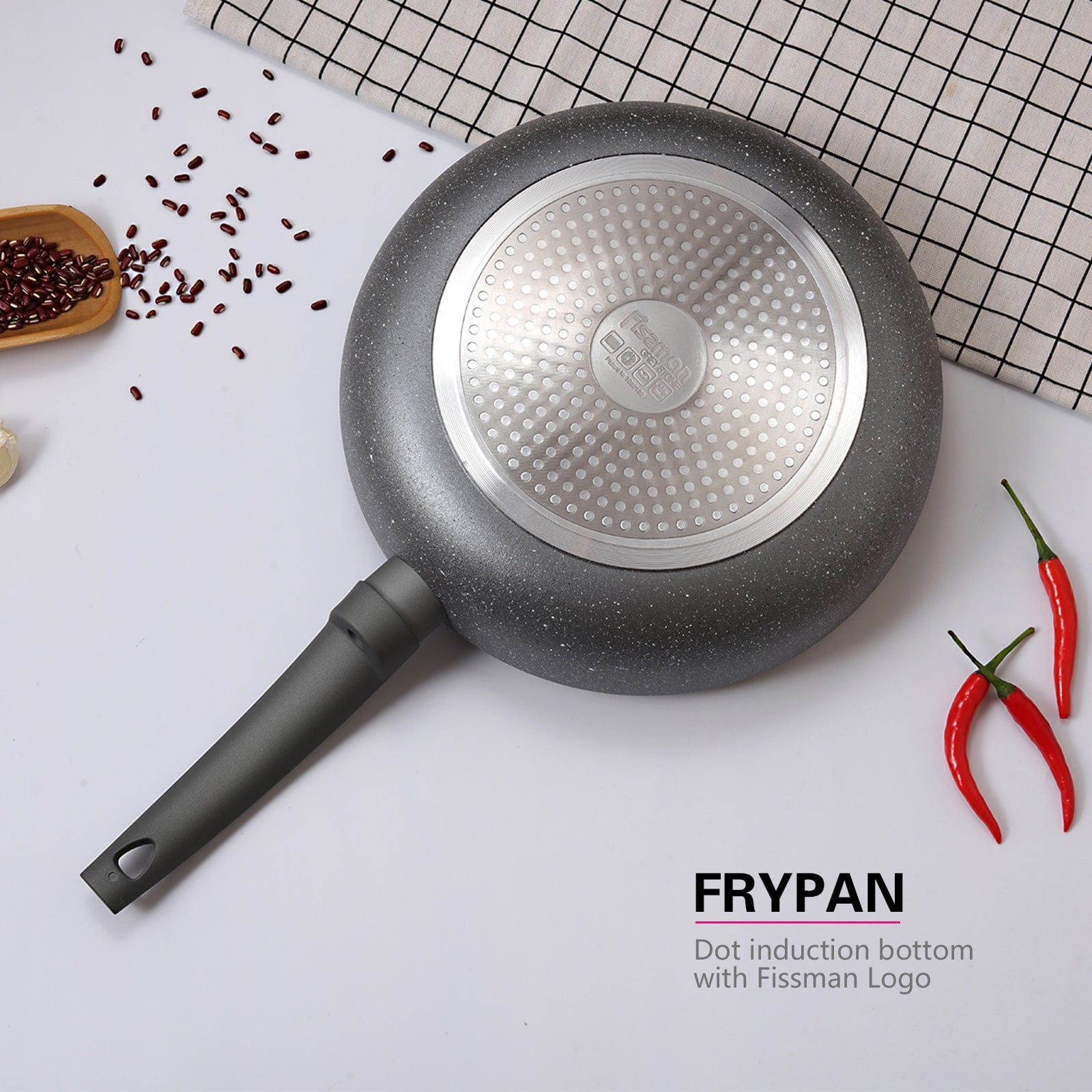 Fissman Deep Frying Pan 20x5.5cm Grey Stone Series Aluminum and Non- Stick Coating