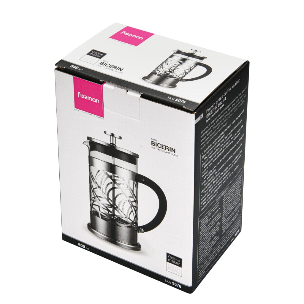 Fissman French Press Coffee Maker Borosilicate Glass Bicerin Series Silver/Transparent 600ml