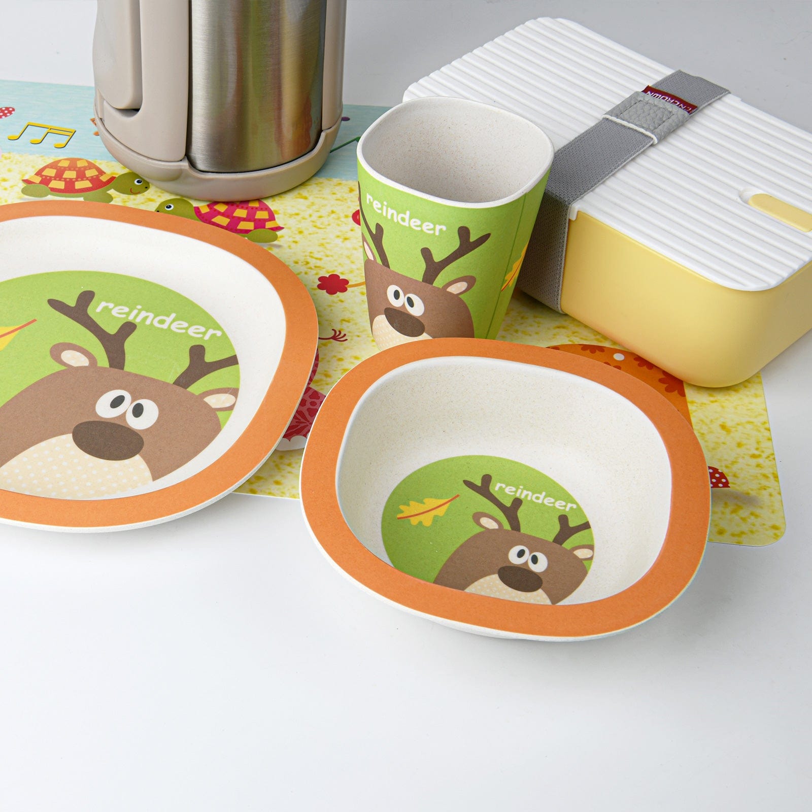 Fissman 3-Piece Bamboo Reindeer Kids Dinner Set Multicolour 19.5x19.5x1.8cm