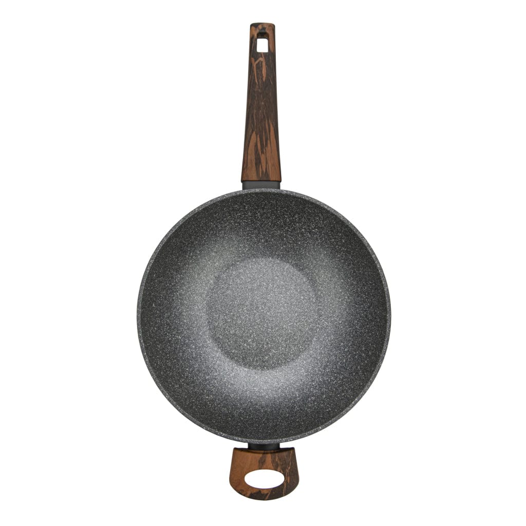 مقلاة Fissman Wok مع غطاء زجاجي سلسلة Capella 28x8.5cm / 3.5Liter ألومنيوم مع طلاء غير لاصق كابيلا ومقبض لولبي مزدوج أسود / بني