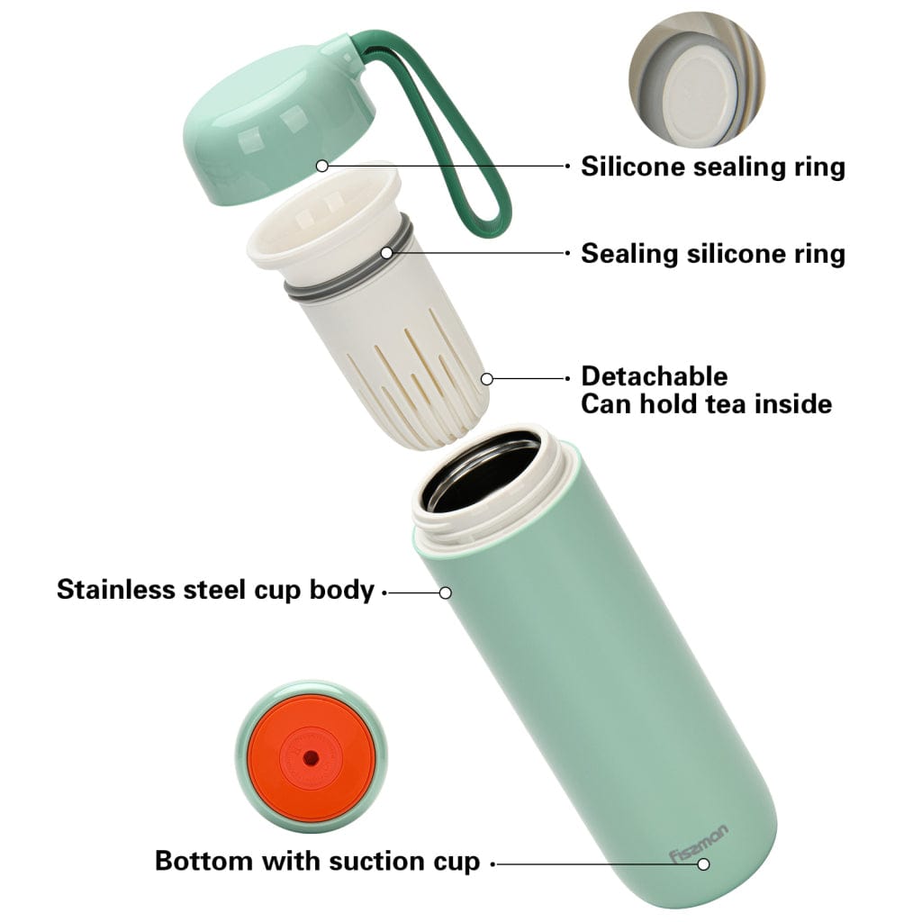 Fissman Never Spill Over Stainless Steel Thermos Flask Green 400ml