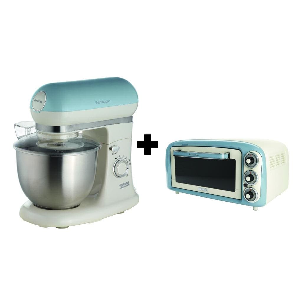 ARIETE VINTAGE KITCHEN MACHINE CREAM/BLUE, 1588-BL + ARIETE VINTAGE OVEN, CREAM/BLUE 0979