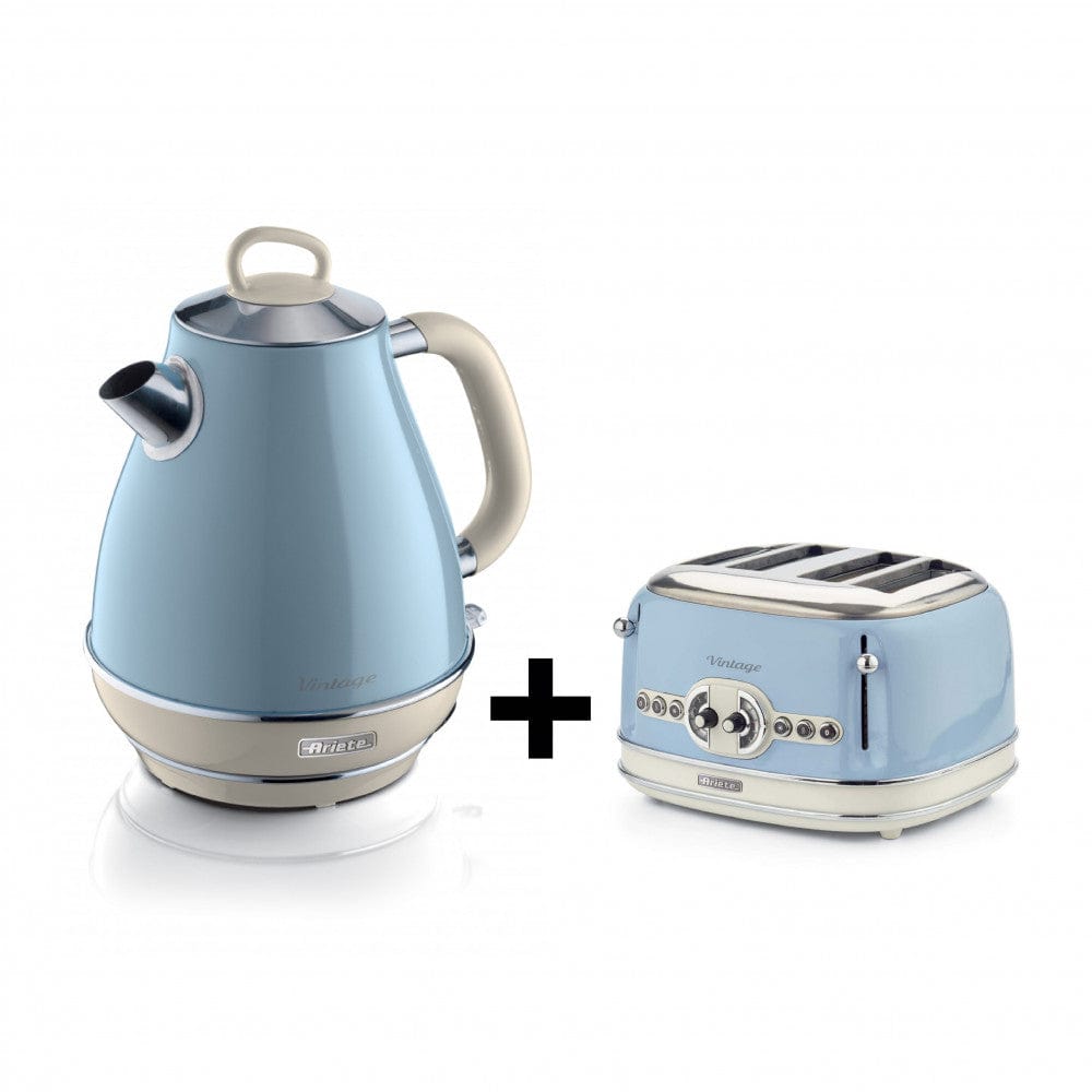 Ariete 1.7L Vintage Kettle  2869BL + Ariete Vintage 4 Slice Toaster 0156