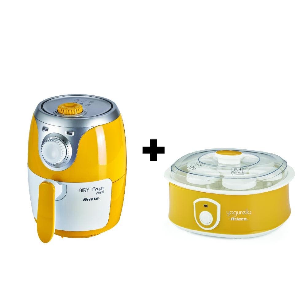 ARIETE MINI AIR FRYER, YELLOW - 4615 + ARIETE YOGURT MAKER, YELLOW, 0617